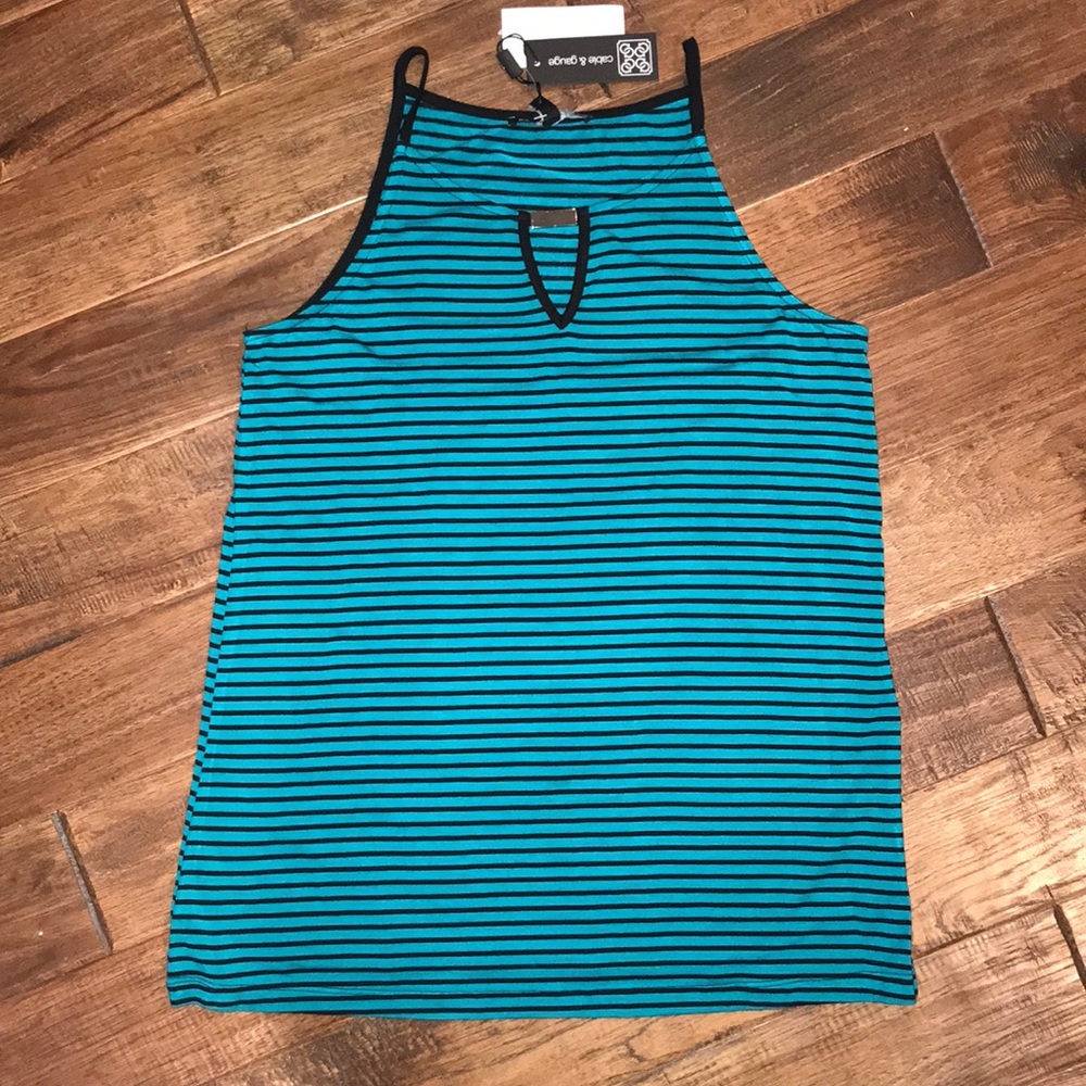 Turquoise and Black Stripe Layering Cami Top